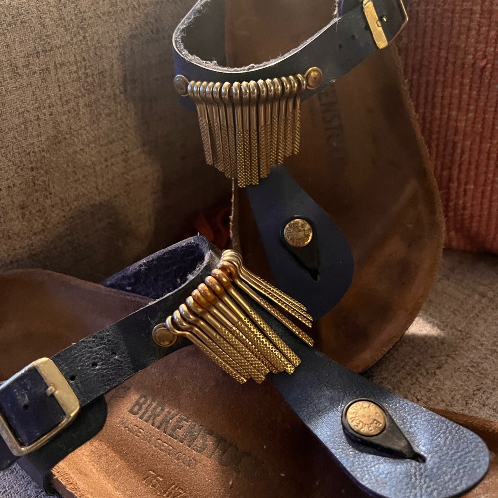 Birkenstock Black Sandals with Gold Accents